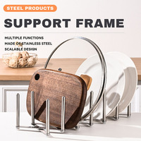 Étagère télescopique pliable en acier inoxydable, support pour couvercles de casseroles, support de rangement multifonctionnel pour la cuisine, détachable