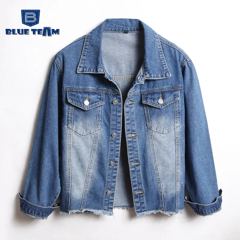 Blue Team Custom Manufacturer Casual Wholesale Hot Selling Autumn Ladys Coat Streetwear Women's Denim Jacket With Pocket