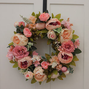 Couronne de pivoines artificielles de style européen, simulation quatre saisons, imperméable, 55 cm, pour mariages, remises de diplômes, Noël, Halloween - Product Image 3