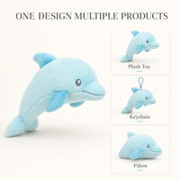 Peluche dauphin bleu clair personnalisée, jouet en peluche doux, figurine d'animal marin, décoration d'intérieur, faible MOQ, service OEM ODM, fabricant
