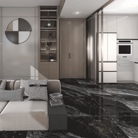Carreaux de sol en céramique marbrée luxueux 600x1200mm Noir foncé poli antidérapant pour salles de bain, villas, bars et KTV