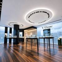 Vitrine d'exposition intérieure pour bijouterie de luxe sur mesure, vitrine à bijoux en verre trempé haut de gamme, mobilier de magasin commercial