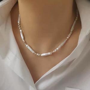 สร้อยคอไข่มุกบาร็อคหรูหราสไตล์ยุโรปอเมริกันพร้อมสร้อย925สีเงินบดและสีเงินธรรมดา - Product Image 1