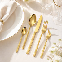 Ensemble de couverts en acier inoxydable avec poignée motif corde de chanvre dorée, finition miroir, pour mariage, style moderne minimaliste, compatible lave-vaisselle, vente en gros