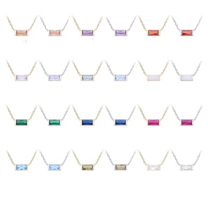 สร้อยคอเงินแท้ S925 ประดับพลอยประจำเดือนเกิด ชุบทอง 18K พร้อมจี้ทรงสี่เหลี่ยมประดับเพชร CZ กันน้ำ เครื่องประดับคุณภาพสำหรับผู้หญิง ยี่ห้อ SPJ รุ่นยอดนิยม - Product Image 1