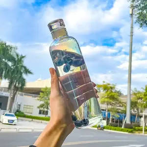 Custom Logo Wholesale 500ml Reusable Drink Fancy Crystal Clear Time Marker Transparent Glass Water Bottle