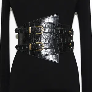 Newest Designs Super Wide PU Leather Wide Elastic Waist Belt Decorative Coat Skirt Leather Belts Biggest Size 17 cm