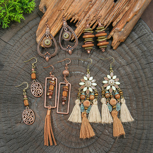 Bohemian Geometric <b>Drop</b> Earrings Antique <b>Bronze</b> Plated Wood Zinc Alloy Women's Party Fashion Jewelry 2025 - Product Image 3