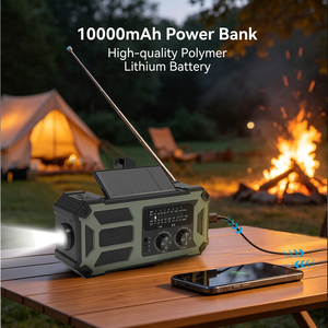 Radio d'urgence portable à énergie solaire avec lampe de poche, bande météo FM NOAA 64,0-108,0 MHz, écran LCD, batterie rechargeable - Product Image 3