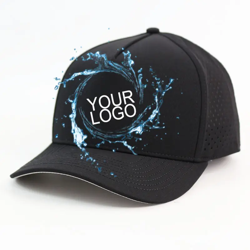 Logo personalizzato in pvc elite classico a prova di acqua private label cappello con taglio laser hole hydro odyssey visiera cappelli impermeabili per gli uomini