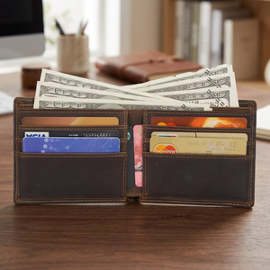 WRIZA Handmade Wriza Men's Crazy Real Cow Leather <b>Long</b> <b>Wallet</b> Landscape Pattern Polyester Lining Vintage Style RFID Feature Hasp - Product Image 4