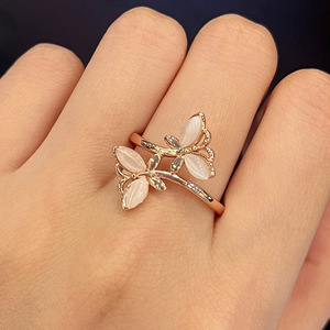 Elegante anello con fiore in quarzo rosa per le donne, gioielli da matrimonio, anelli alla moda con montatura a punta F1552 - Product Image 4