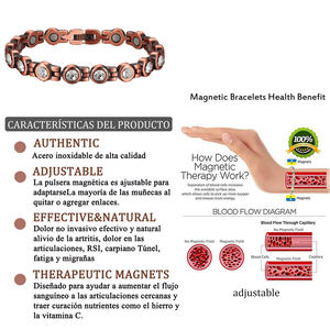 Joyería Biomagnética, Pulsera Magnética de Acero Inoxidable Color Oro Rosa con Piedra Fucsia para Mujer, Joyería para Artritis, Pulsera Magnética de Aluminio - Product Image 6