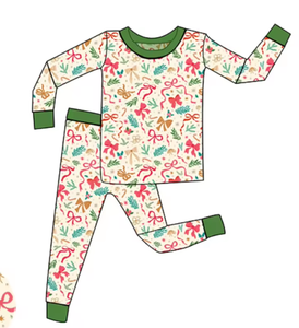 Ensemble de robes de Noël à manches longues pour filles, motif pin et nœud crème, vêtements de Noël pour sœurs et frères - Product Image 6