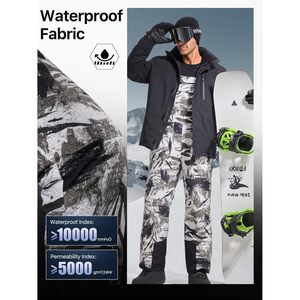 FOXA Mens Snow Bib Pants <b>Waterproof</b> Insulated Windproof Ski <b>Overalls</b> Camo Print Synthetic Fiber 100% Polyester - Product Image 3