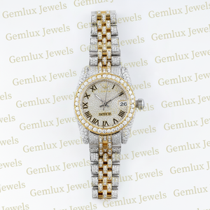 Nuevas llegadas Pass Diamond Tester Dial romano de dos tonos Totalmente helado D VVS Moissanite Diamond Auto Date Reloj de diamantes para hombres - Product Image 1