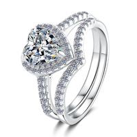 Ensembles intemporels et romantiques, bague de fiançailles empilable en argent sterling S925 avec moissanite taille cœur 1 et 2 carats VVS1 couleur D pour femme