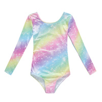 Offre Spéciale de haute qualité pas cher mignon Carton enfants enfants filles arc-en-ciel métallique à manches longues justaucorps de gymnastique