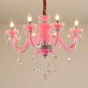 Lustre en verre moderne simple et doux pour chambre d'enfant Fille romantique Princesse Lustre en cristal rose Bougie lumineuse - Product Image 5