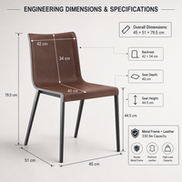 Chaise de salle à manger à structure métallique avec siège rembourré, dossier incurvé et pieds fins, marron, style minimaliste contemporain