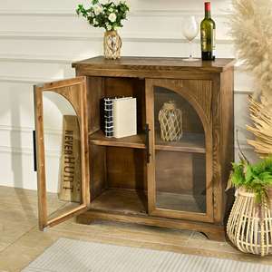 Mueble de Salón Estilo Rústico INNOVA, Diseño Arqueado con Puertas de Vidrio, Gabinete de Almacenamiento de Madera Sólida, Estilo Antiguo y Duradero - Product Image 4