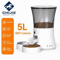 Distributeur automatique de nourriture pour animaux de compagnie intelligent avec caméra WiFi 2-en-1, grande capacité de 5 L, en plastique moderne, commande vocale à distance via application pour chats