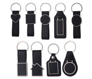 Porte-clés en alliage de zinc personnalisé en gros, gravé au laser, carré, vierge, en métal et cuir, pour votre propre logo d'entreprise - Product Image 1