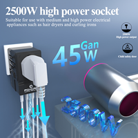 Adaptateur de voyage rétractable Foxcan 45W PD/GaNs 3USB-C+2USB-A avec multiprise pour ordinateur portable, appareil photo et écouteurs - Charge rapide