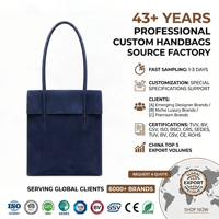 Tas Selempang Tinggi Bahan Suede Biru Tua Dengan Kancing Penutup, Mewah, Elegan, Stylish, Chic Sehari-hari, Tas Tangan Wanita, OEM Custom