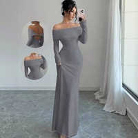 Robe longue de soirée élégante à épaules dénudées, dos croisé, taille ajustée, idéale pour les invitées de mariage