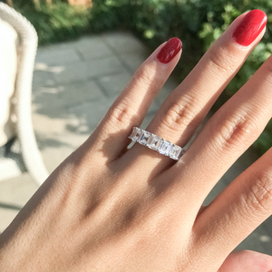 Vendita calda Trendy 925 sterling silver 0.5CT Cubic Zirconia emerald cut eternity wedding Tennis Rings For Women - Product Image 6