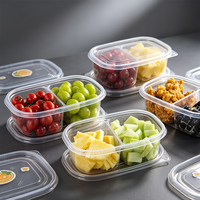 Boîte de rangement alimentaire à 2 compartiments, en plastique transparent de qualité alimentaire, avec couvercle, pour fruits et légumes, vente en gros