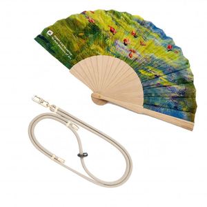 Éventails à main QM pour mariage, avec logo imprimé, en tissu, en bois ou en bambou, pliables, personnalisés, avec sangle réglable - Product Image 1