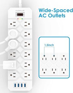 12-Outlet Power Strip với 4 cổng USB 6.6 feet dài mở rộng dây 1875W/15A/3400 Joules <span class=keywords><strong>Surge</strong></span> <span class=keywords><strong>Protector</strong></span> mountable cho nhà sử dụng - Product Image 2