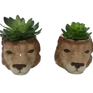 Vaso de flores em forma de leão, vaso de flores em forma de leão, plantador de potes suculentas em forma de animal pintado à mão