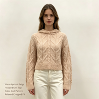 Pull à capuche tricoté pour femme Kenzi, manches longues, personnalisable OEM & ODM, haute qualité, bleu foncé, vente en gros, vêtements de loisirs