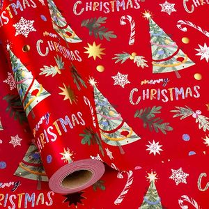 Christmas Wrapping <b>Paper</b> <b>Red</b> Art <b>Paper</b> Roll With Tree Candy Cane Snowflake Design Recyclable Offset Printing Gift Packaging - Product Image 2