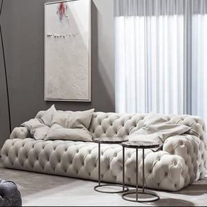 Sofá de cuero blanco con diseño italiano, sala de estar, edward, personalizado, moderno, chesterfield, con botones de tela - Product Image 5