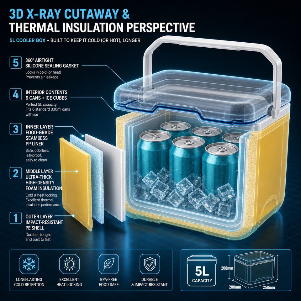 Blue Camping Box Family Camping Picnic Five Cooler Hard Ice Chest Insulated Box with ...