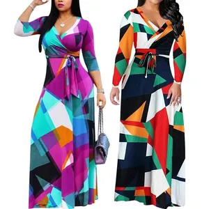 Print Kleur Jurken Dames Lange Maxi Blouse Jurk Kleding