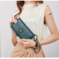 Dompet Wanita Kulit Model Baru Anti RFID Kapasitas Besar, Dompet Panjang Model Clutch dengan Tali Pergelangan Tangan
