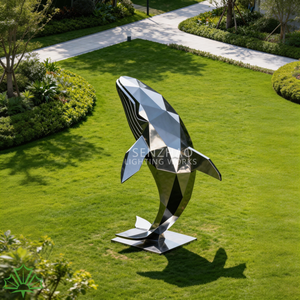 Sculpture géométrique en métal de baleine en acier inoxydable, miroir extérieur moderne de grande taille Senzhao - Product Image 4