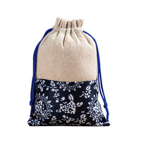 Sac en tissu de coton recyclable avec cordon de serrage, style chinois, en porcelaine bleue et blanche, pour emballage et rangement, vente en gros