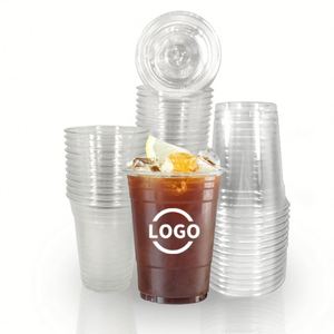 Gobelets jetables écologiques en PET de 98 mm avec couvercles, logo personnalisé, 12oz/14oz/16oz/18oz/20oz/24oz, transparents pour boissons froides et thé au lait - Product Image 1