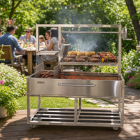 Barbecue au charbon de bois de style Santa Maria moderne en acier inoxydable 304, avec chariot à hauteur réglable par manivelle, pour usage extérieur