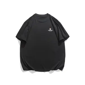 Camiseta negra holgada informal para hombres jóvenes, ropa de calle americana, hip hop, de calidad, con cuello redondo, de verano