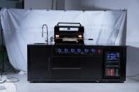 Cuisine mobile professionnelle, fabrication directe en usine, barbecue extérieur robuste à 4 brûleurs, noir, SUS304, cuisine extérieure avec réfrigérateur