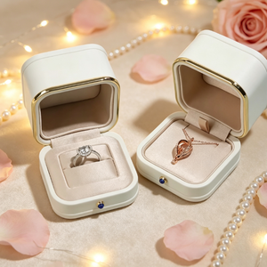 Boîte à bijoux carrée moderne en cuir PU avec doublure en soie, emballage personnalisé avec logo pour bagues et colliers, rangement de luxe - Product Image 3
