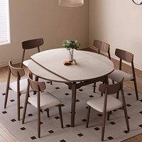 Zayshine Table Moderne Nordique de Luxe avec Pieds en Bois Massif, Table Pliante Rétractable, Pierre Synthétique Marbrée, Mobilier de Restaurant