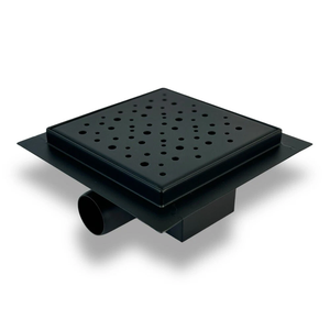Desagüe de Ducha Negro Mate de 15x15 CM con Cubierta con Patrón de Puntos, Salida Horizontal, Acero Inoxidable 304 - Product Image 1
